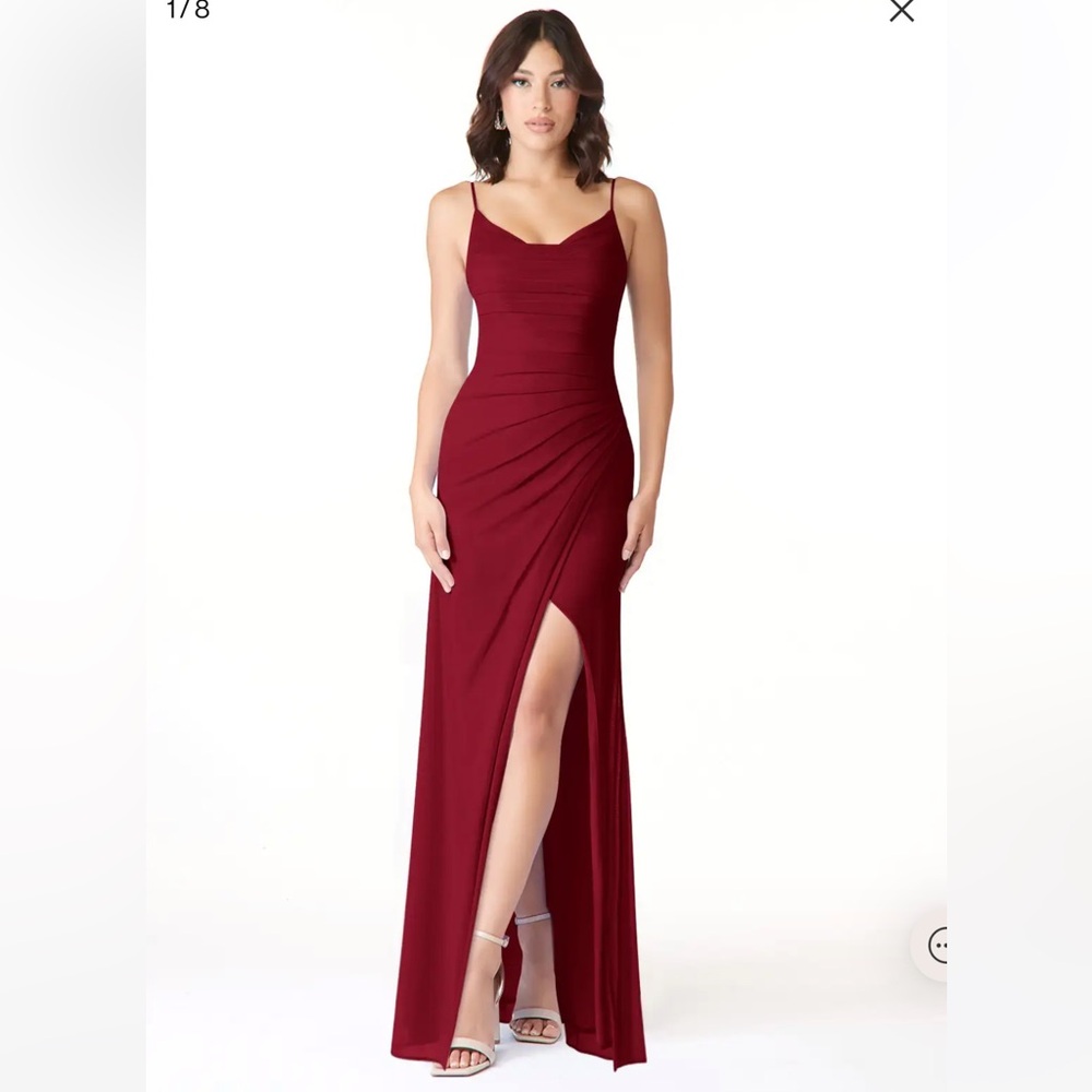 Azazie Deandra Dress in Burgundy Mesh